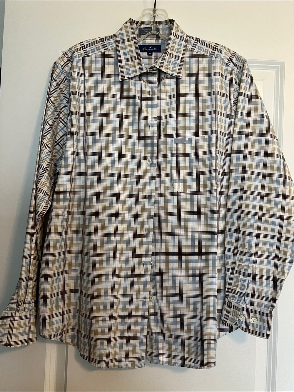 Faconnable Women’s Plaid Shirt — White, Blue & Brown